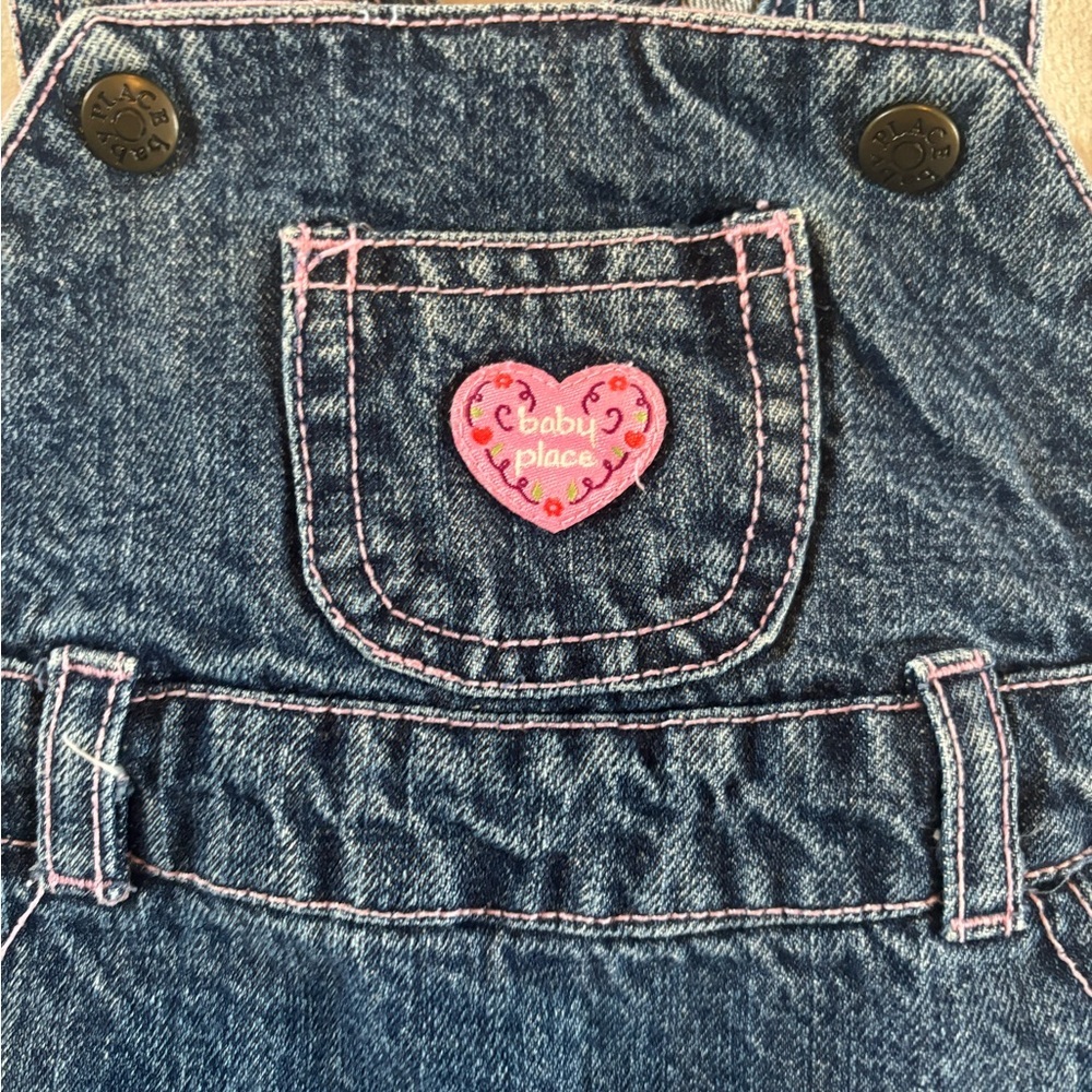 Early 2000s The Children’s Place 3-6M Denim Overall Dress Pink Plaid Ruffle - Picture 3 of 7